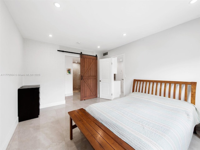 300 Diplomat Pkwy Unit 204, Hallandale Beach, FL 33009 - bedroom with baseboards, a barn door, visible vents, and recessed lighting