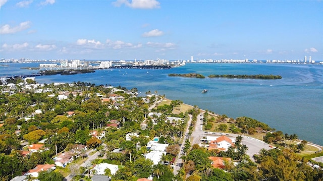 bird's eye view with a city view and a water view