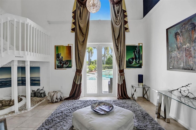721 Ranch Rd, Weston, FL 33326 - bedroom featuring a towering ceiling, light tile patterned floors, access to outside, and multiple windows