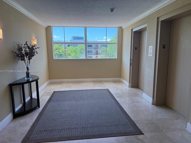 201 Golden Isles Dr Unit 311, Hallandale Beach, FL 33009 - hall featuring crown molding, elevator, and a textured ceiling