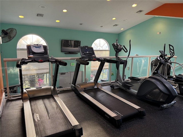 gym with visible vents and recessed lighting