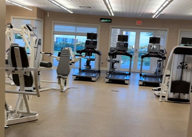 19900 E Country Club Dr Unit 1012, Aventura, FL 33180 - workout area featuring french doors, wooden ceiling, and baseboards