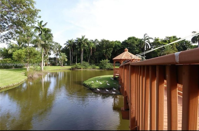 property view of water with a gazebo