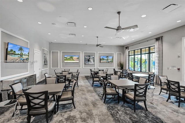 dining space with recessed lighting and visible vents