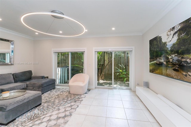 1747 NE 4th Ave Unit F2, Fort Lauderdale, FL 33305 - tiled living area with crown molding and recessed lighting