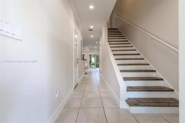 1747 NE 4th Ave Unit F2, Fort Lauderdale, FL 33305 - staircase with recessed lighting, tile patterned flooring, visible vents, and baseboards