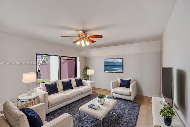 2030 Bayberry Dr Unit 2030, Pembroke Pines, FL 33024 - living room with a ceiling fan, baseboards, and light tile patterned flooring