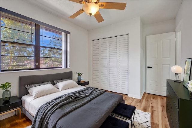 2030 Bayberry Dr Unit 2030, Pembroke Pines, FL 33024 - bedroom featuring light wood-type flooring, a closet, and a ceiling fan