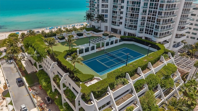 aerial view featuring a beach view and a water view