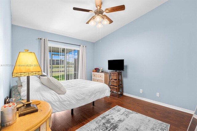 3171 Holiday Springs Blvd Unit 31-5, Margate, FL 33063 - bedroom with baseboards, lofted ceiling, ceiling fan, and wood finished floors