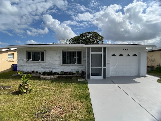 6990 NW 17th St, Margate, FL 33063 - single story home featuring stone siding, an attached garage, a front lawn, and concrete driveway