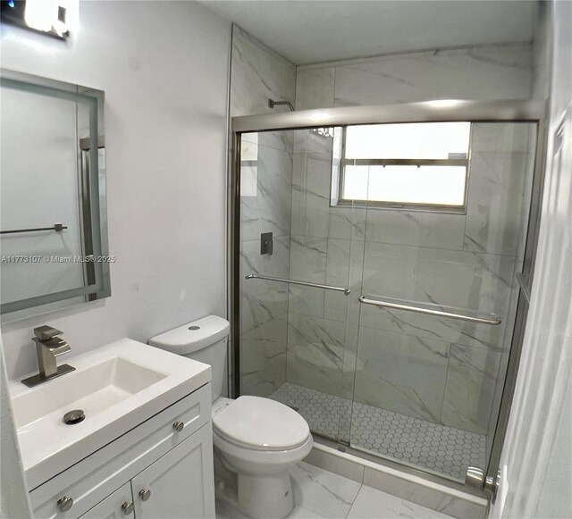 6990 NW 17th St, Margate, FL 33063 - bathroom with marble finish floor, toilet, vanity, and a marble finish shower