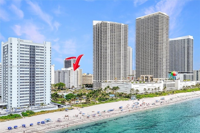 1849 S Ocean Dr Unit 711, Hallandale Beach, FL 33009 - view of property with a skyline view and view of water and beach