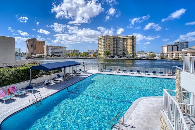 1849 S Ocean Dr Unit 711, Hallandale Beach, FL 33009 - community pool with a water view, a patio area, and a city view