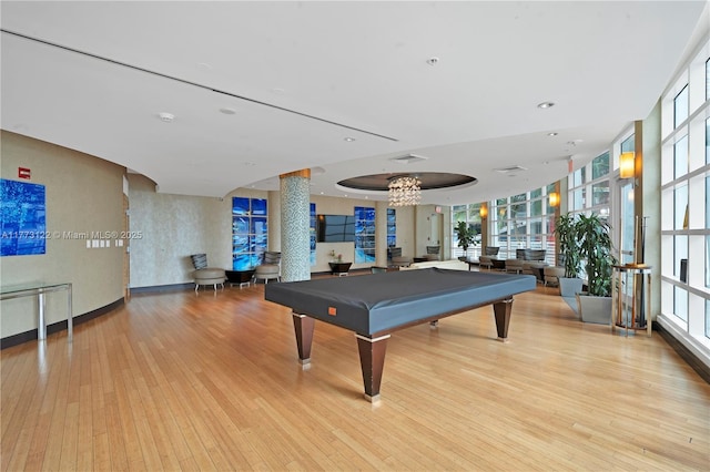 244 Biscayne Blvd Unit 206, Miami, FL 33132 - rec room with billiards table, hardwood / wood-style flooring, and decorative columns
