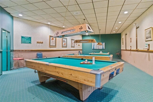 1100 Colony Point Cir Unit 201, Pembroke Pines, FL 33026 - playroom featuring carpet floors, recessed lighting, billiards table, and a drop ceiling