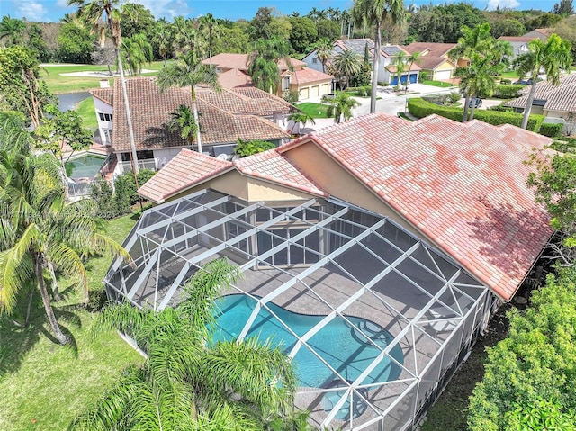drone / aerial view with a residential view