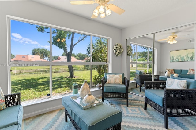 5876 Regal Glen Dr Unit 101, Boynton Beach, FL 33437 - sunroom / solarium featuring ceiling fan and an outdoor living space