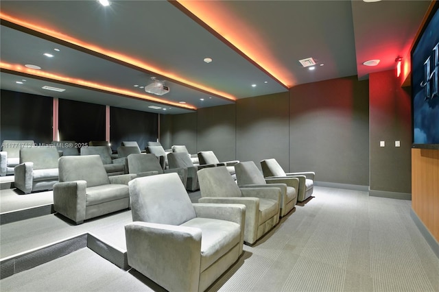 55 SE 6th St Unit 1506, Miami, FL 33131 - home theater featuring baseboards, carpet flooring, and visible vents