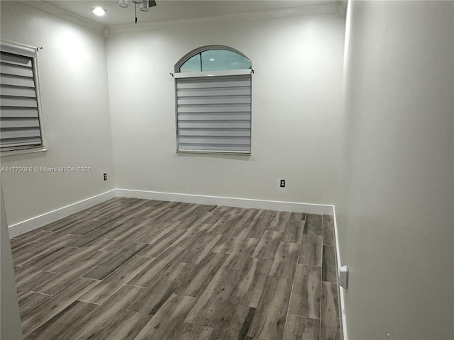 11845 SW 3rd St, Miami, FL 33184 - empty room featuring baseboards, wood finished floors, ceiling fan, and ornamental molding