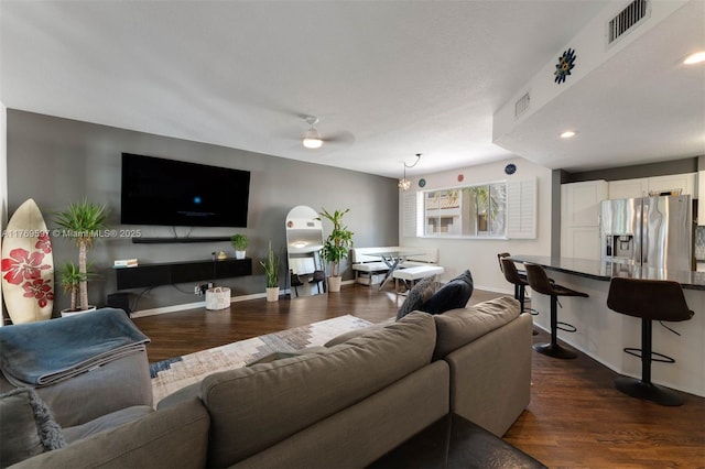 1401 NE 9th St Unit 26, Fort Lauderdale, FL 33304 - living area featuring dark wood-style flooring, baseboards, and visible vents