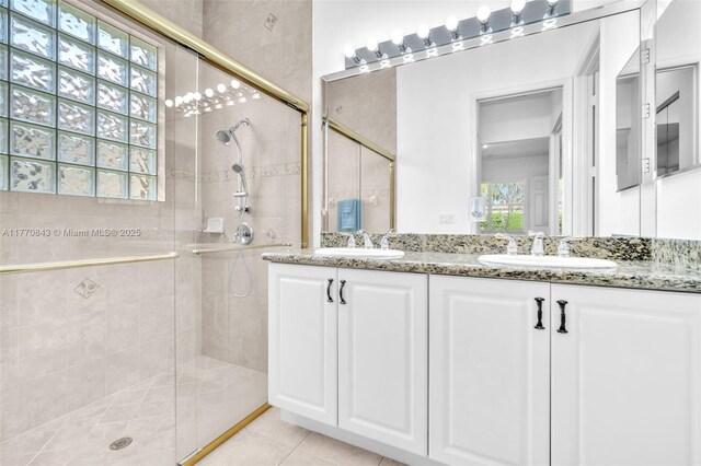6843 Montrose Way, Boynton Beach, FL 33437 - full bath with a shower stall, double vanity, and tile patterned flooring