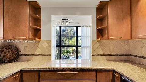 interior space with a ceiling fan