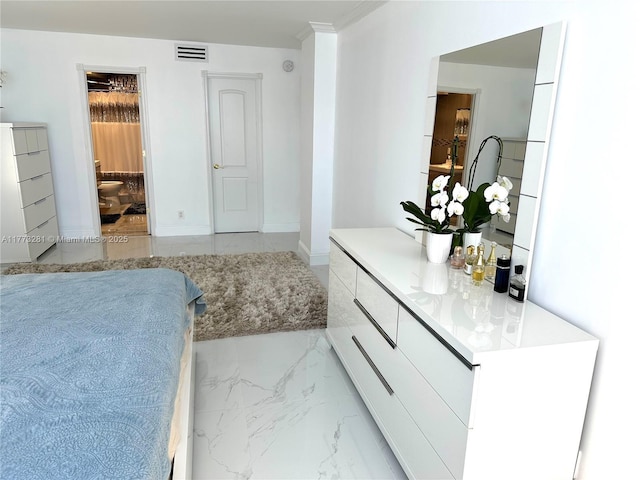 427 Golden Isles Dr Unit 5G, Hallandale Beach, FL 33009 - bedroom featuring visible vents, marble finish floor, and baseboards