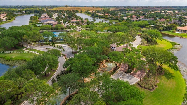 aerial view with a water view