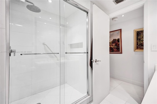 20281 E Country Club Dr Unit 1002, Aventura, FL 33180 - bathroom featuring a stall shower, recessed lighting, and tile patterned flooring
