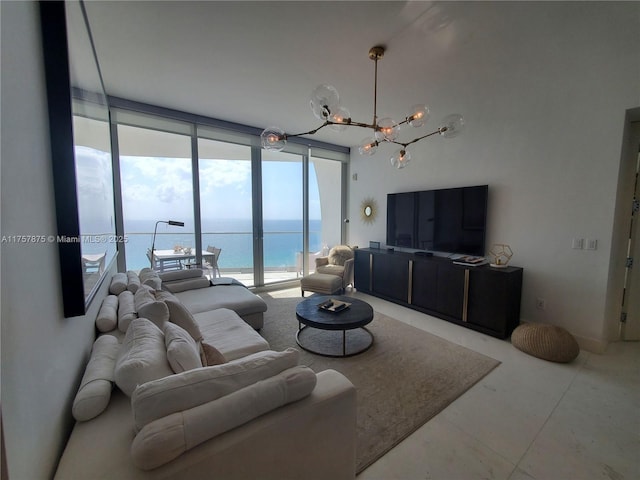 16901 Collins Ave Unit 1404, Sunny Isles Beach, FL 33160 - living area with expansive windows and a chandelier