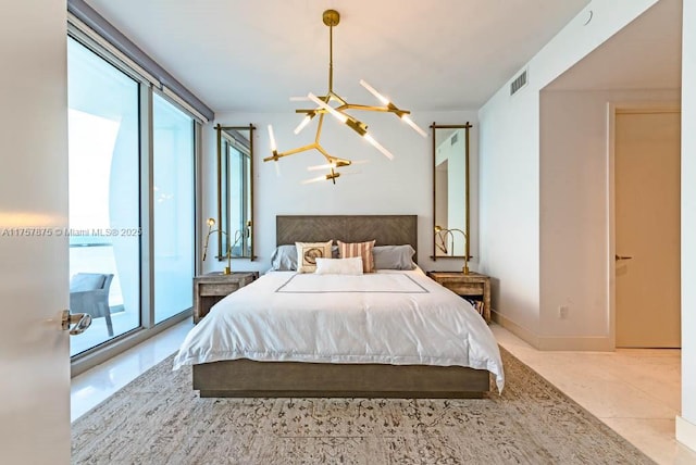 16901 Collins Ave Unit 1404, Sunny Isles Beach, FL 33160 - bedroom featuring multiple windows, a chandelier, and access to outside
