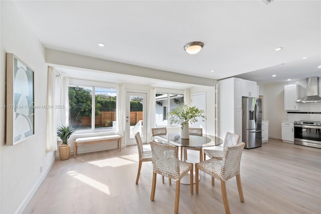 74 NE 103rd St, Miami Shores, FL 33138 - dining space featuring light wood-type flooring, baseboards, and recessed lighting