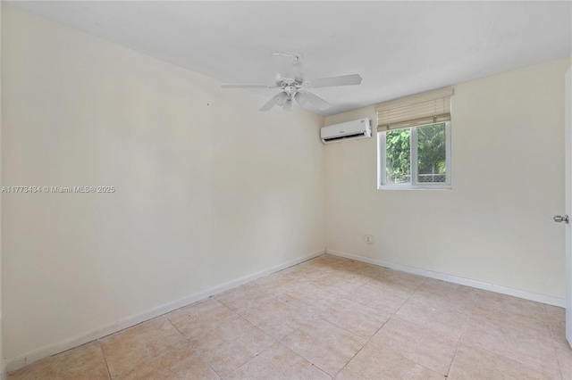 74 NE 103rd St, Miami Shores, FL 33138 - spare room with baseboards, ceiling fan, light tile patterned floors, and a wall mounted AC