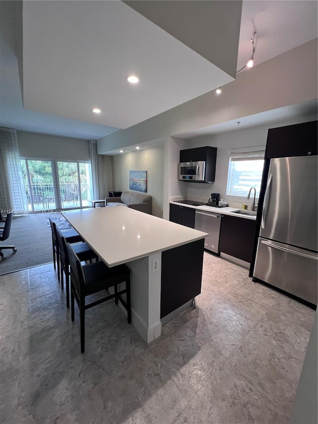 5300 NW 87th Ave Unit 916, Doral, FL 33178 - kitchen with a sink, plenty of natural light, dark cabinetry, and appliances with stainless steel finishes