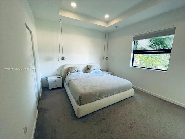 764 NE 206th Ter, Miami, FL 33179 - bedroom with a tray ceiling, baseboards, recessed lighting, and carpet flooring