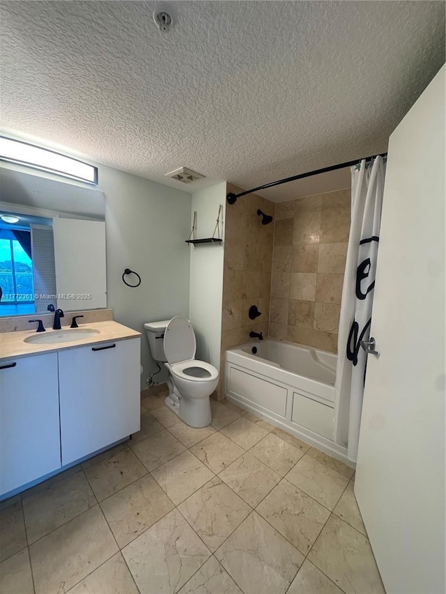 1800 N Bayshore Dr Unit 1404, Miami, FL 33132 - full bathroom with toilet, vanity, a textured ceiling, and shower / bath combination with curtain