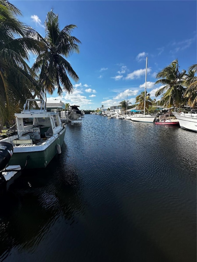 view of dock with a water view