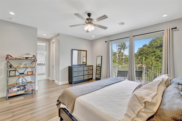 709 SW 17th St, Fort Lauderdale, FL 33315 - bedroom with access to outside, light wood-type flooring, visible vents, recessed lighting, and baseboards