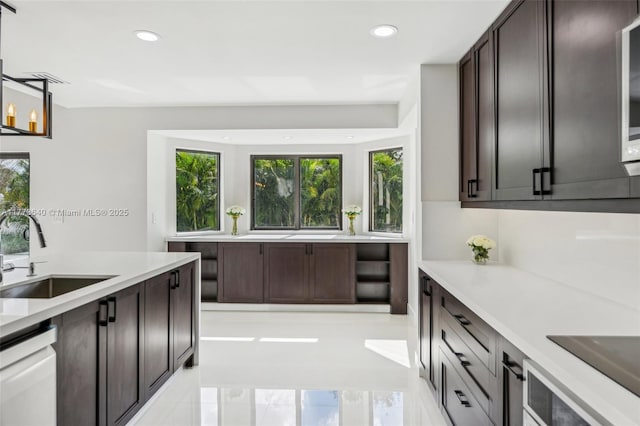 20160 NW 9th Dr, Pembroke Pines, FL 33029 - kitchen featuring recessed lighting, light countertops, dark brown cabinets, white dishwasher, and light tile patterned floors