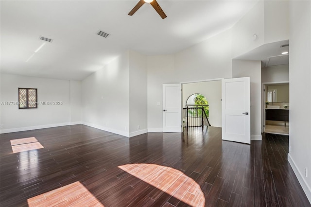 20160 NW 9th Dr, Pembroke Pines, FL 33029 - empty room with ceiling fan, a high ceiling, and wood finished floors
