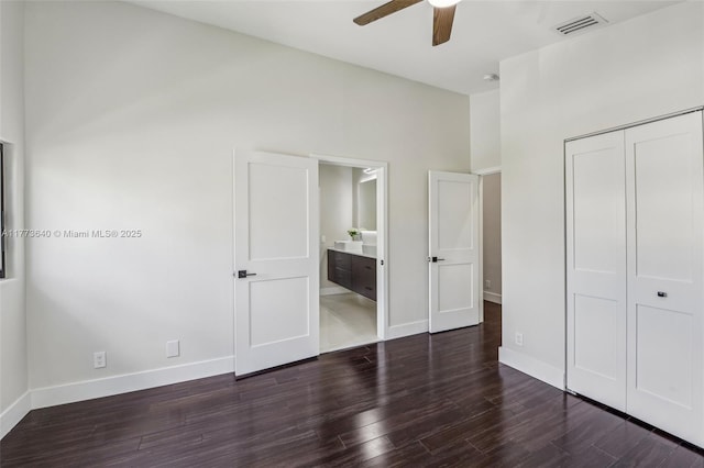 20160 NW 9th Dr, Pembroke Pines, FL 33029 - unfurnished bedroom with wood finished floors, a closet, ceiling fan, and ensuite bathroom