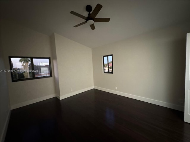 20160 NW 9th Dr, Pembroke Pines, FL 33029 - empty room featuring vaulted ceiling, ceiling fan, and dark wood-type flooring