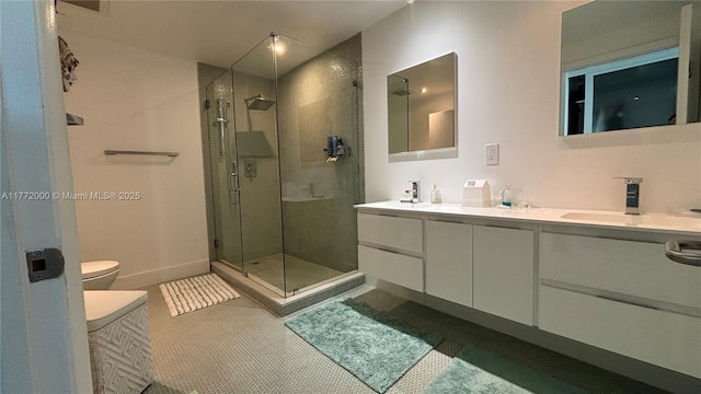 3131 NE 188th St Unit 2-1002, Aventura, FL 33180 - full bath featuring double vanity, a stall shower, toilet, and baseboards