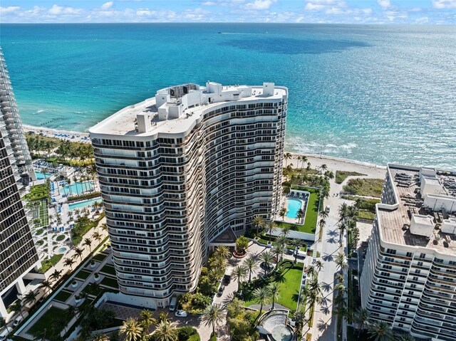 9601 Collins Ave Unit 1506, Bal Harbour, FL 33154 - drone / aerial view featuring a water view and a view of the beach