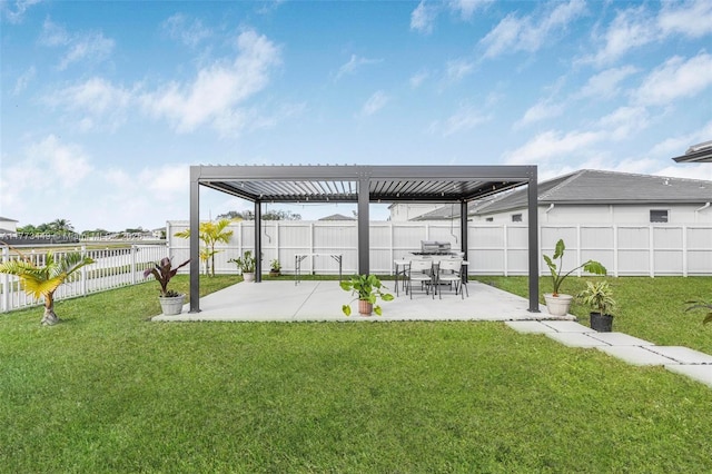 view of patio / terrace with a fenced backyard and a pergola