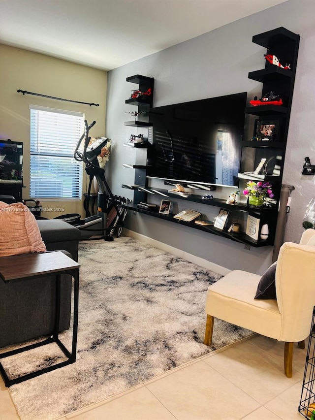 living room featuring tile patterned floors