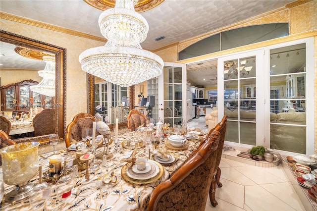 85 NW 165th St, Miami, FL 33169 - dining room with ornamental molding, tile patterned floors, a notable chandelier, and visible vents