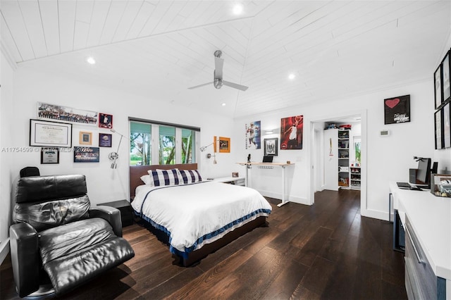 9000 Arvida Dr, Coral Gables, FL 33156 - bedroom with dark wood-style flooring, wooden ceiling, vaulted ceiling, and recessed lighting