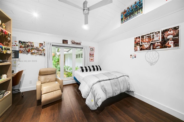 9000 Arvida Dr, Coral Gables, FL 33156 - bedroom featuring baseboards, vaulted ceiling, and wood finished floors